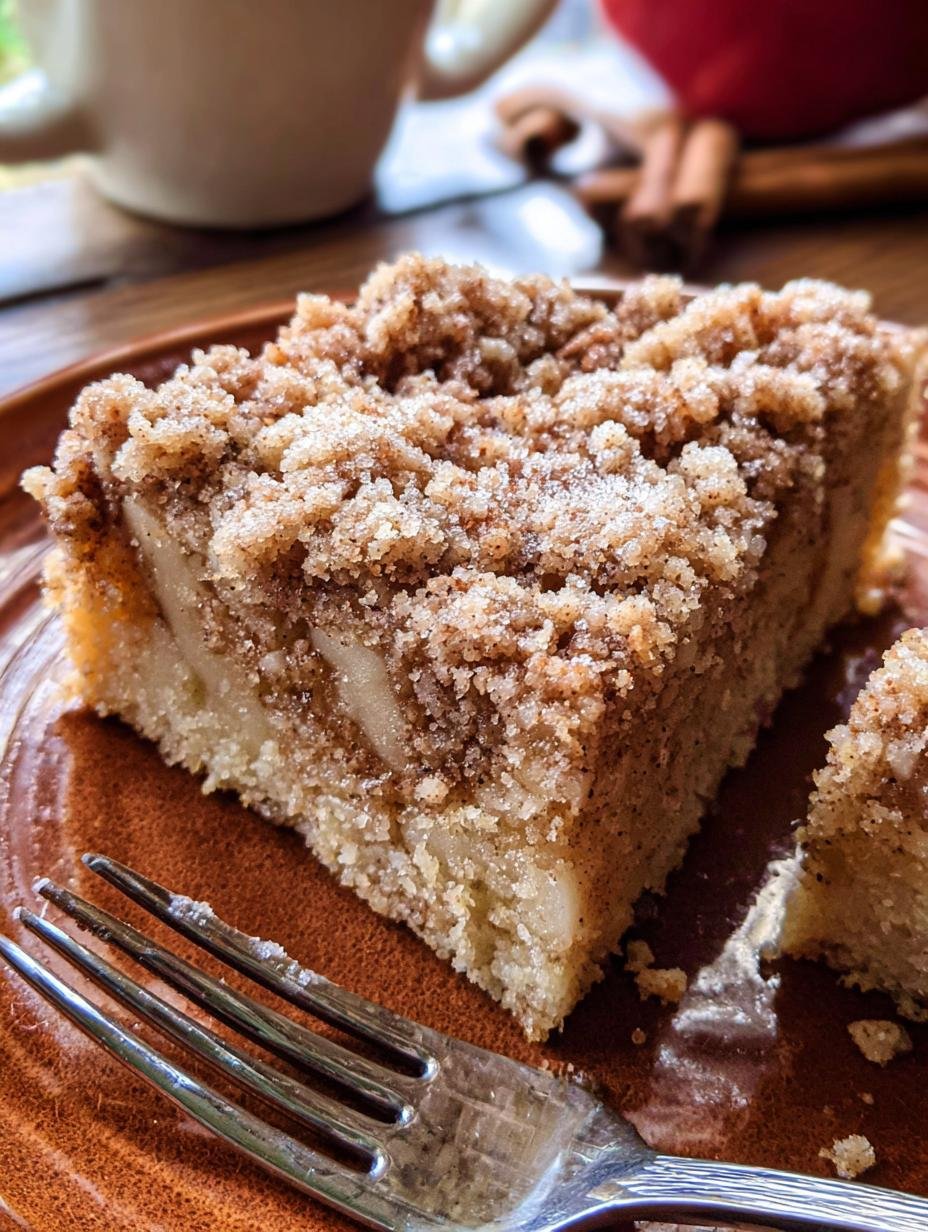 Delicious Apple Crumb Cake with a golden, crunchy topping, ready to be served