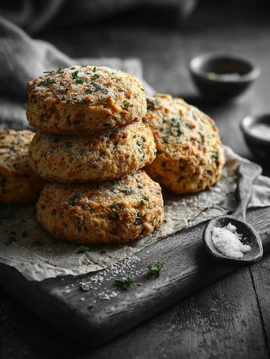 Delicious golden-brown Breakfast Protein Biscuits fresh from the oven, showcasing their flaky texture and savory ingredients, perfect for a high-protein morning meal.