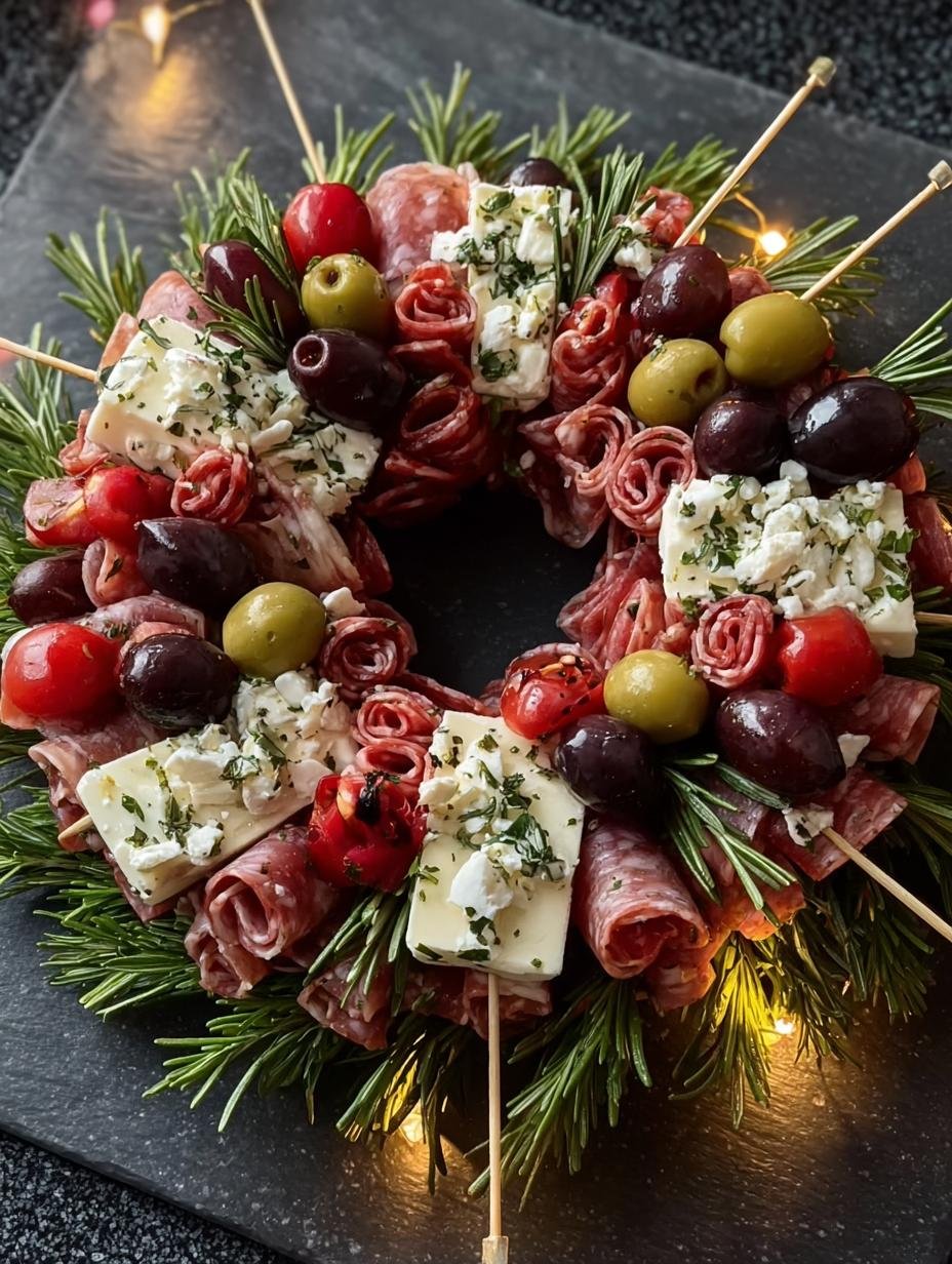Delightful Christmas Antipasto Wreath for Holiday Gatherings - Christmas Antipasto Wreath - additional detail
