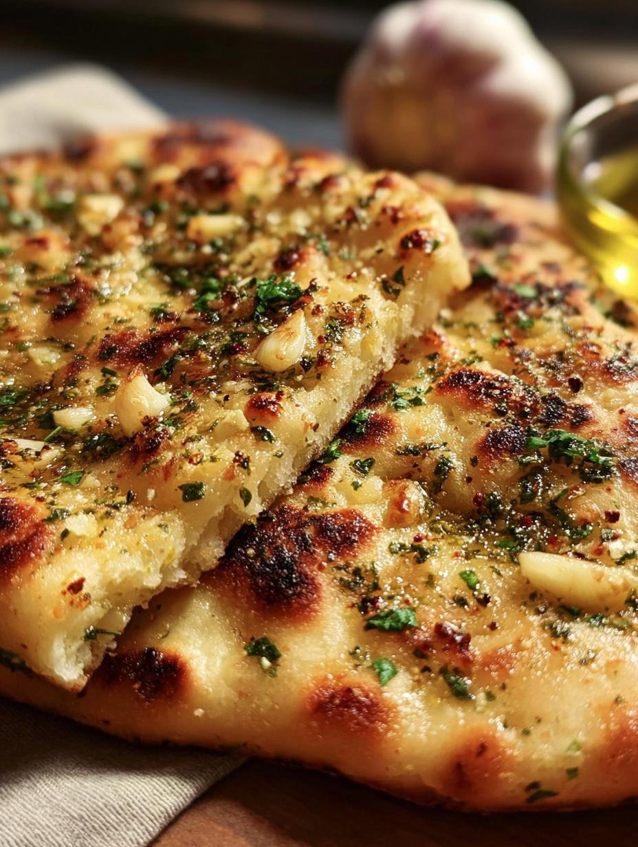 Irresistible Garlic Butter Flatbread: 35-Min Heaven - Golden brown Garlic Butter Flatbread on a wooden board, garnished with fresh parsley, ready to serve.