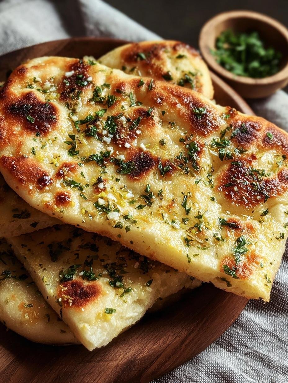 Irresistible Garlic Butter Flatbread: 35-Min Heaven - Close-up of a stack of warm Garlic Butter Flatbreads, showing their soft texture and golden spots.