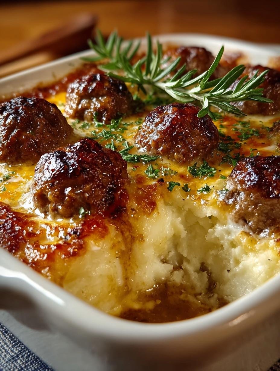 Meatball Mashed Potato Bake