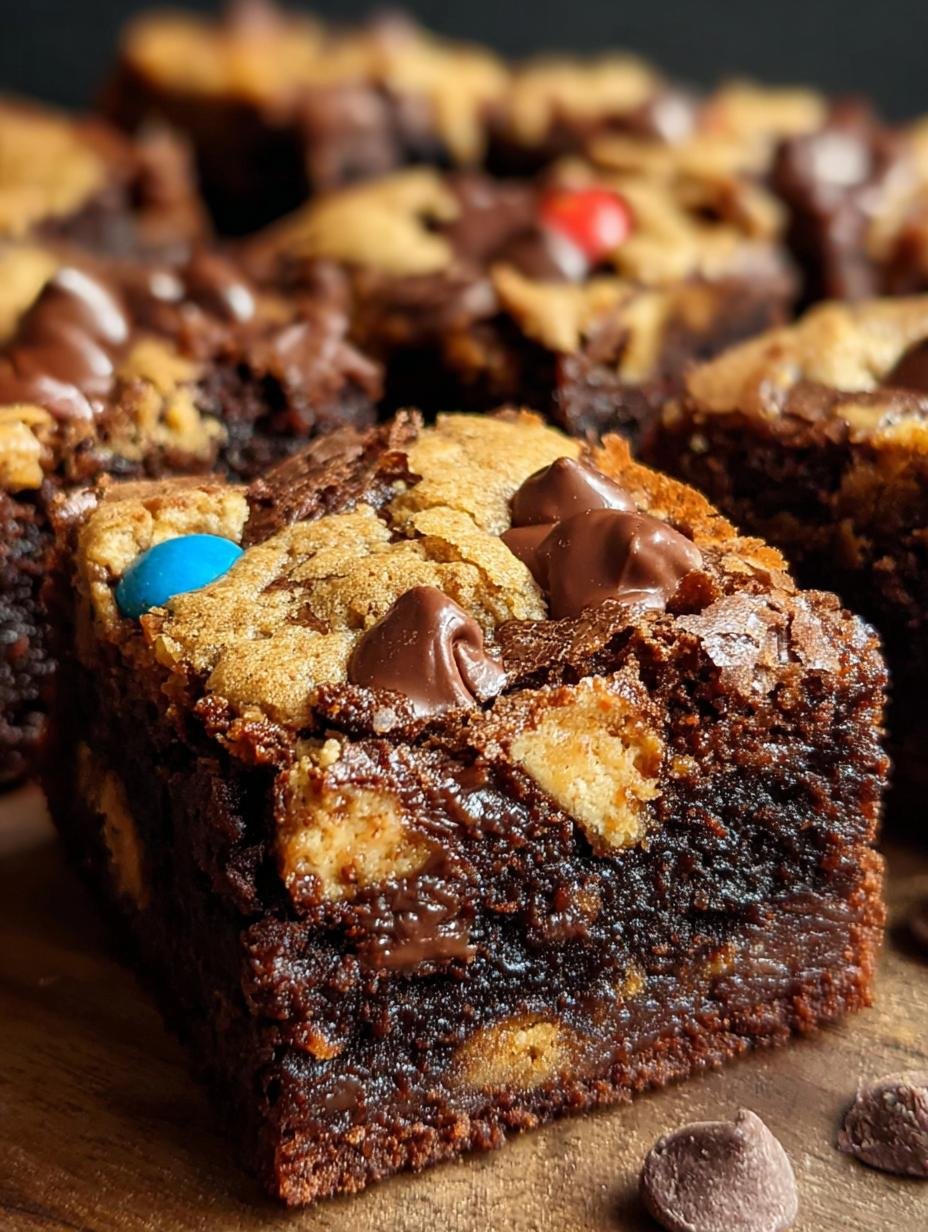 Delicious Monster Cookie Fudgy Brownies: 1 Amazingly Delicious Bar - main visual representation of a tray of freshly baked brownies