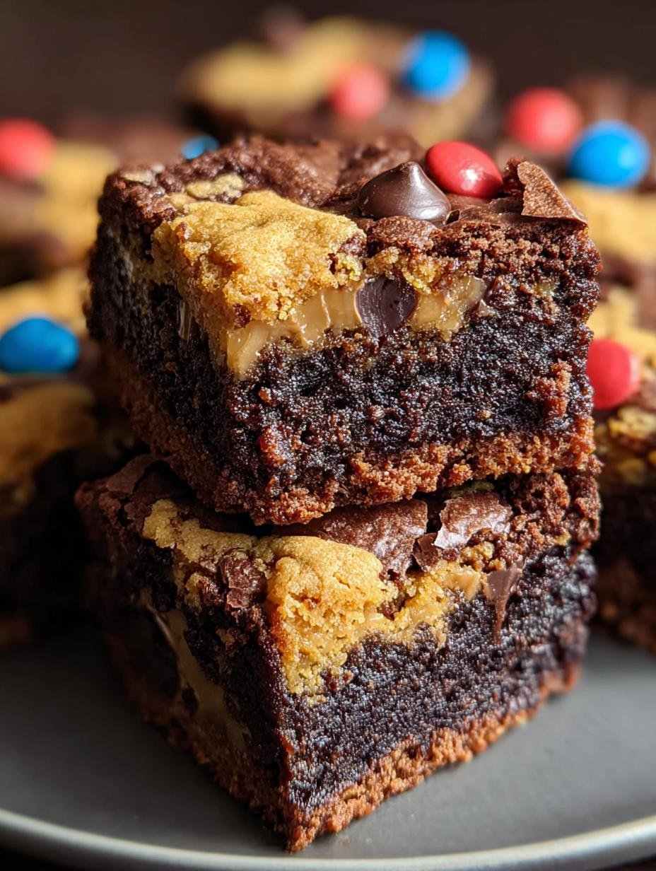 Close-up of a Monster Cookie Fudgy Brownie: 1 Amazingly Delicious Bar - showing the chewy cookie topping and fudgy brownie base