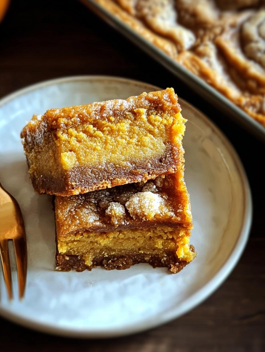 Delicious Pumpkin Butter Bars with a creamy filling and cake mix crust, perfect for a fall treat