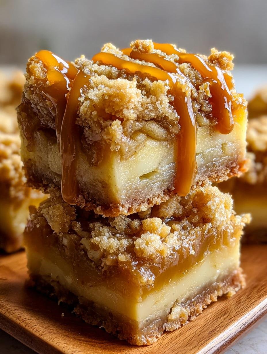 Close-up of a warm Salted Caramel Apple Crumble with golden topping and gooey apple filling