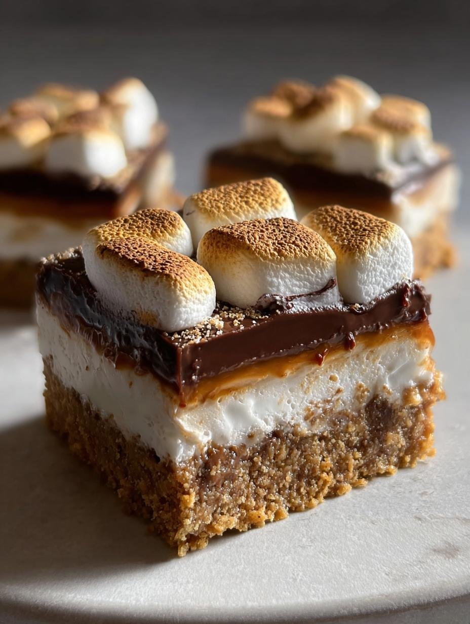 Deliciously gooey Smore Bars with toasted marshmallows and melted chocolate, ready to be served