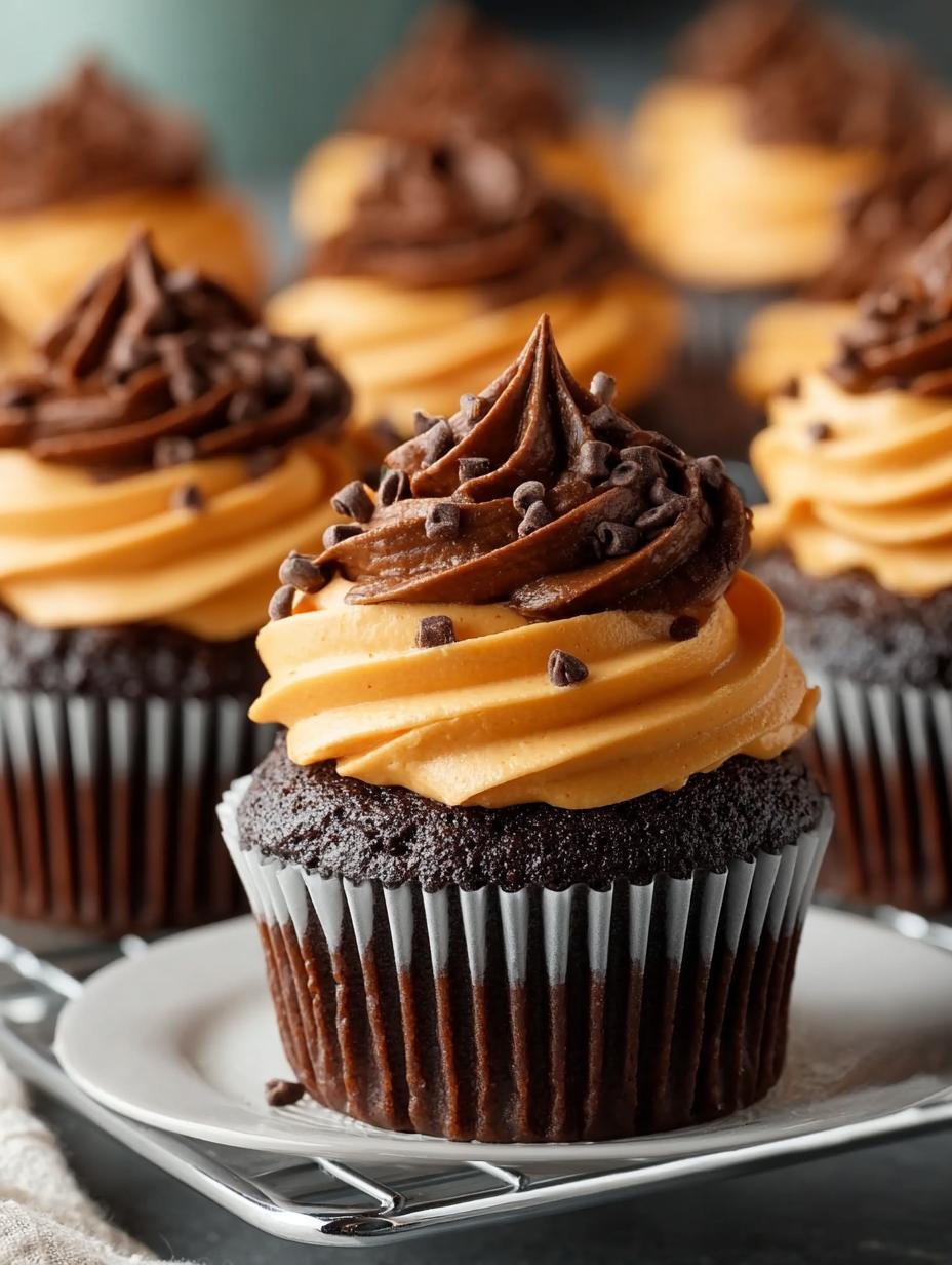 Chocolate Pumpkin Cupcakes: 12 Rich & Moist Treats for Fall - Chocolate Pumpkin Cupcakes - additional detail