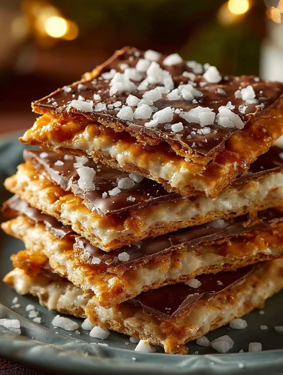 Delicious Christmas Crack Saltine Cracker pieces ready to be served