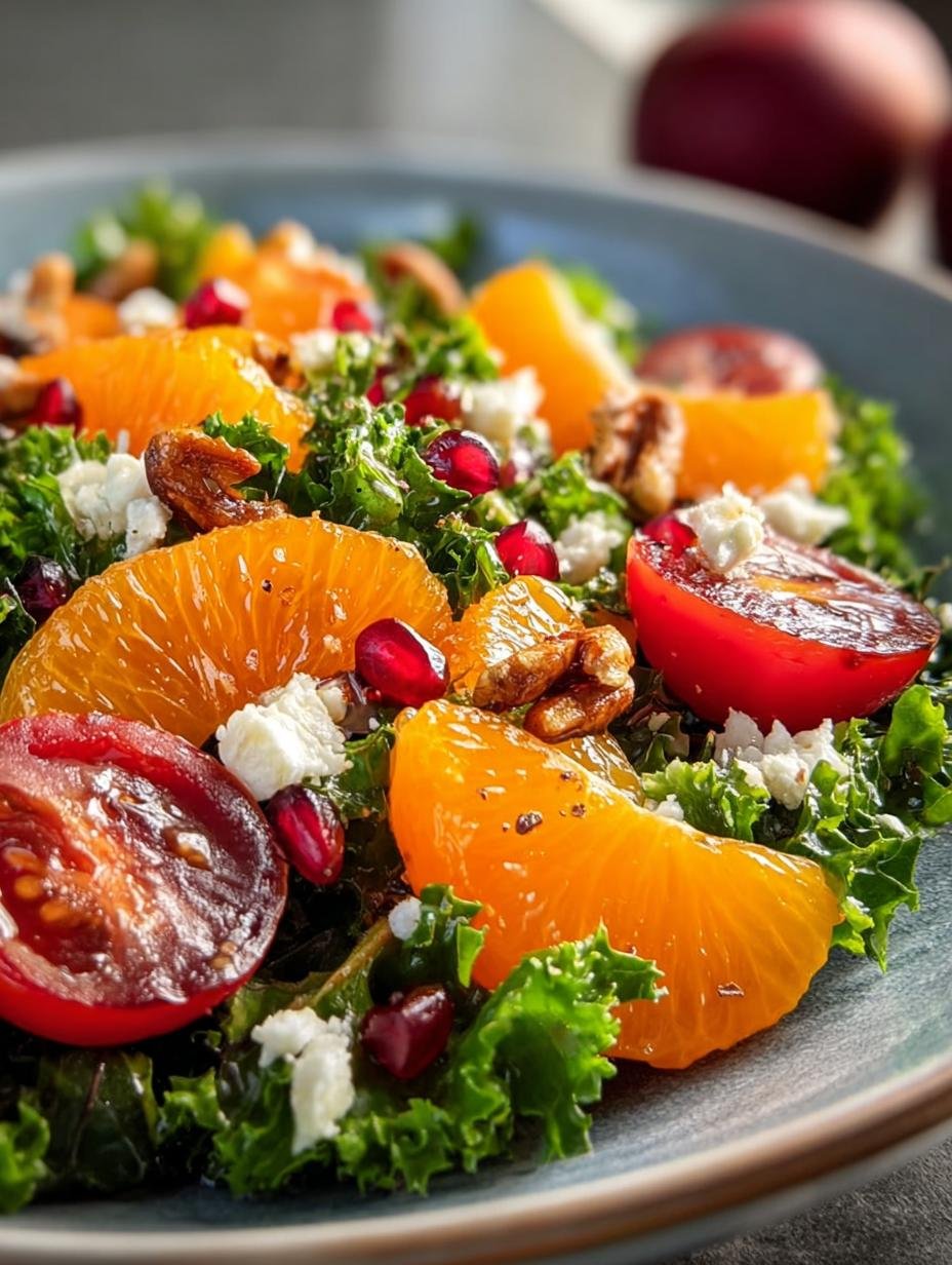 Delicious Holiday Salad with Kale, Persimmon & Pomegranate