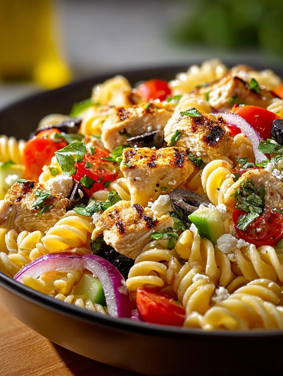 Step-by-step preparation of Mediterranean Chicken Pasta Salad