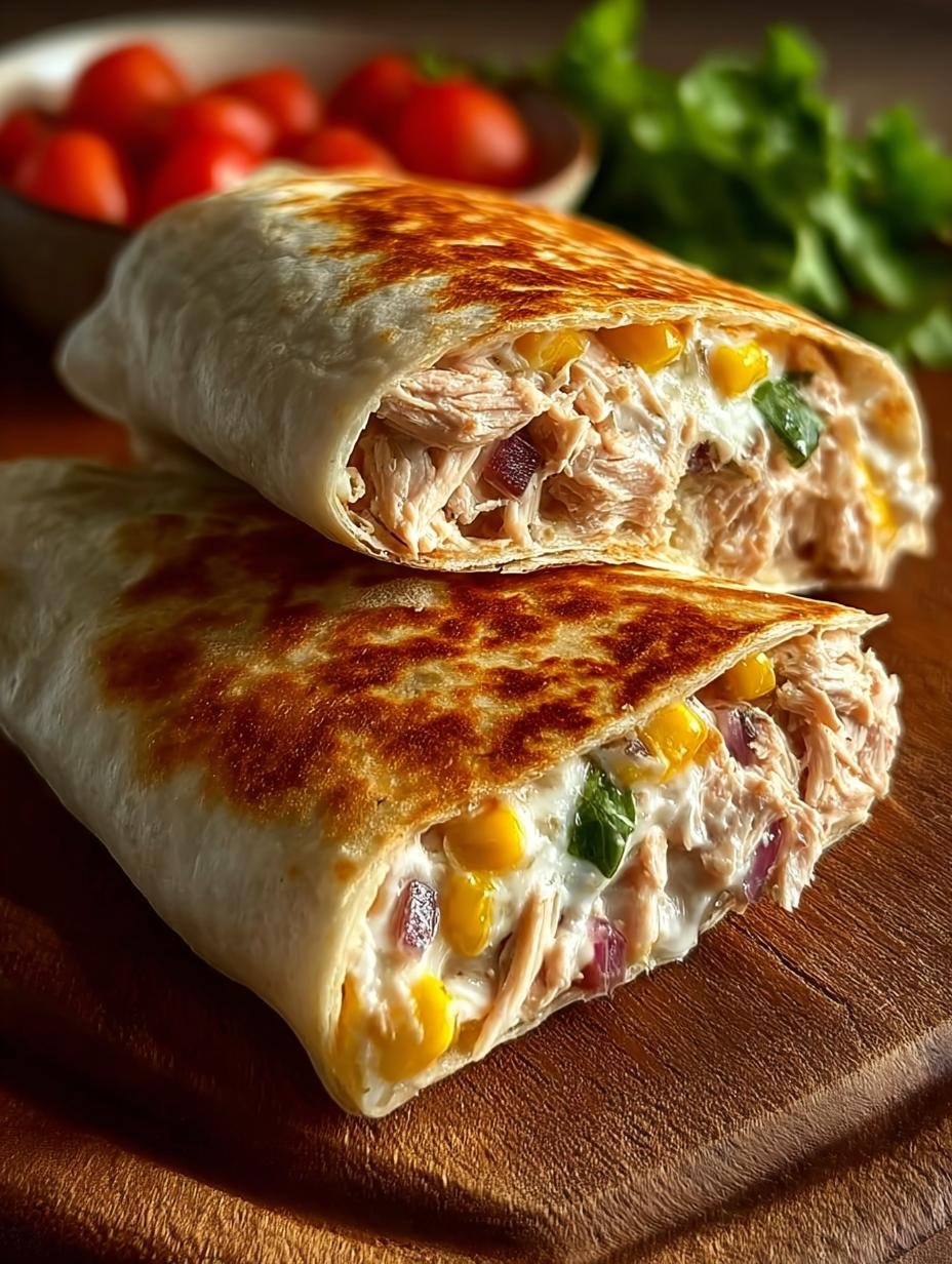 Tuna Melt Wrap with fresh ingredients ready to be served