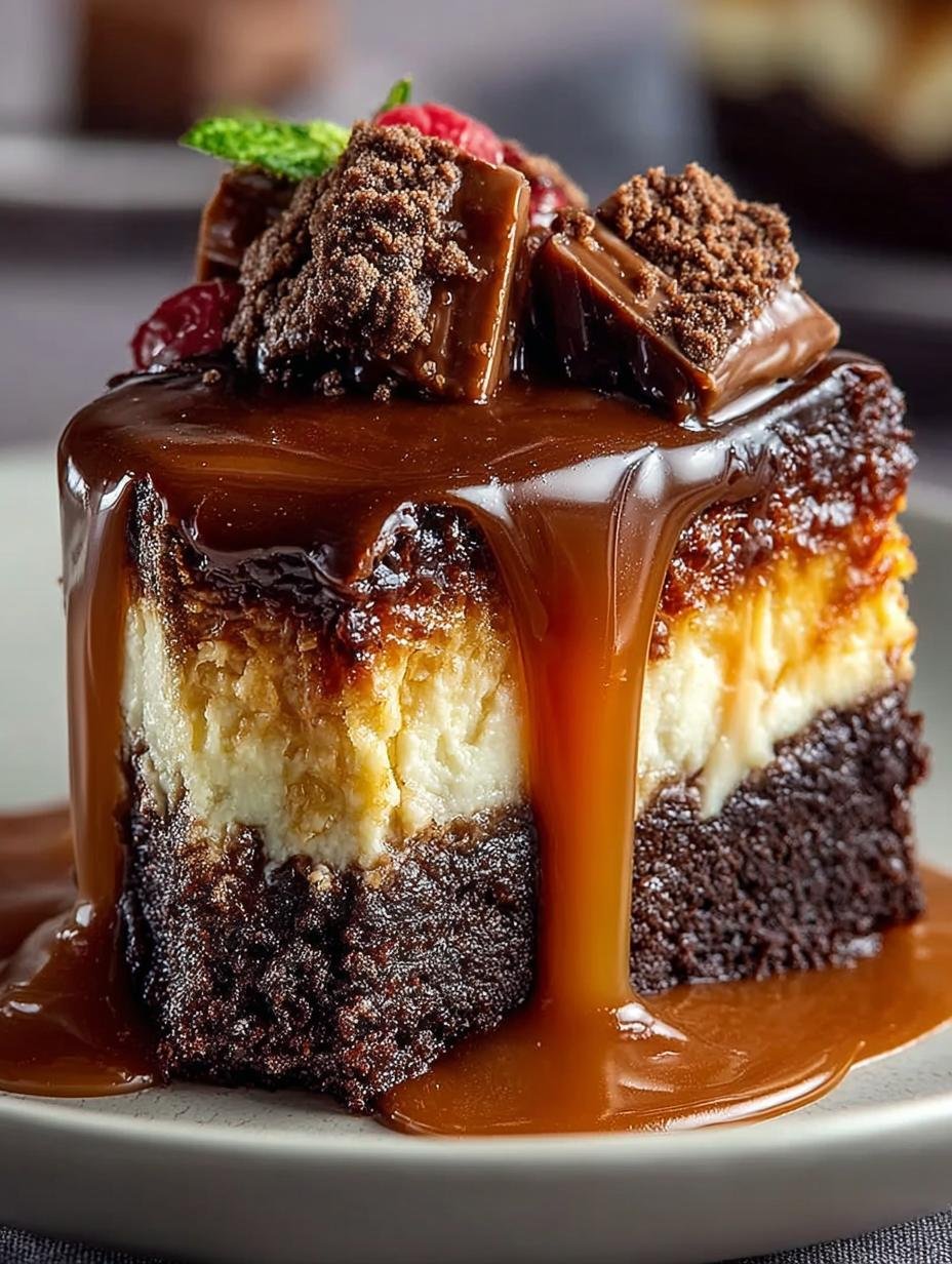 Decadent Caramel Brownie Cheesecake Recipe to Indulge - Caramel Brownie Cheesecake - main visual representation