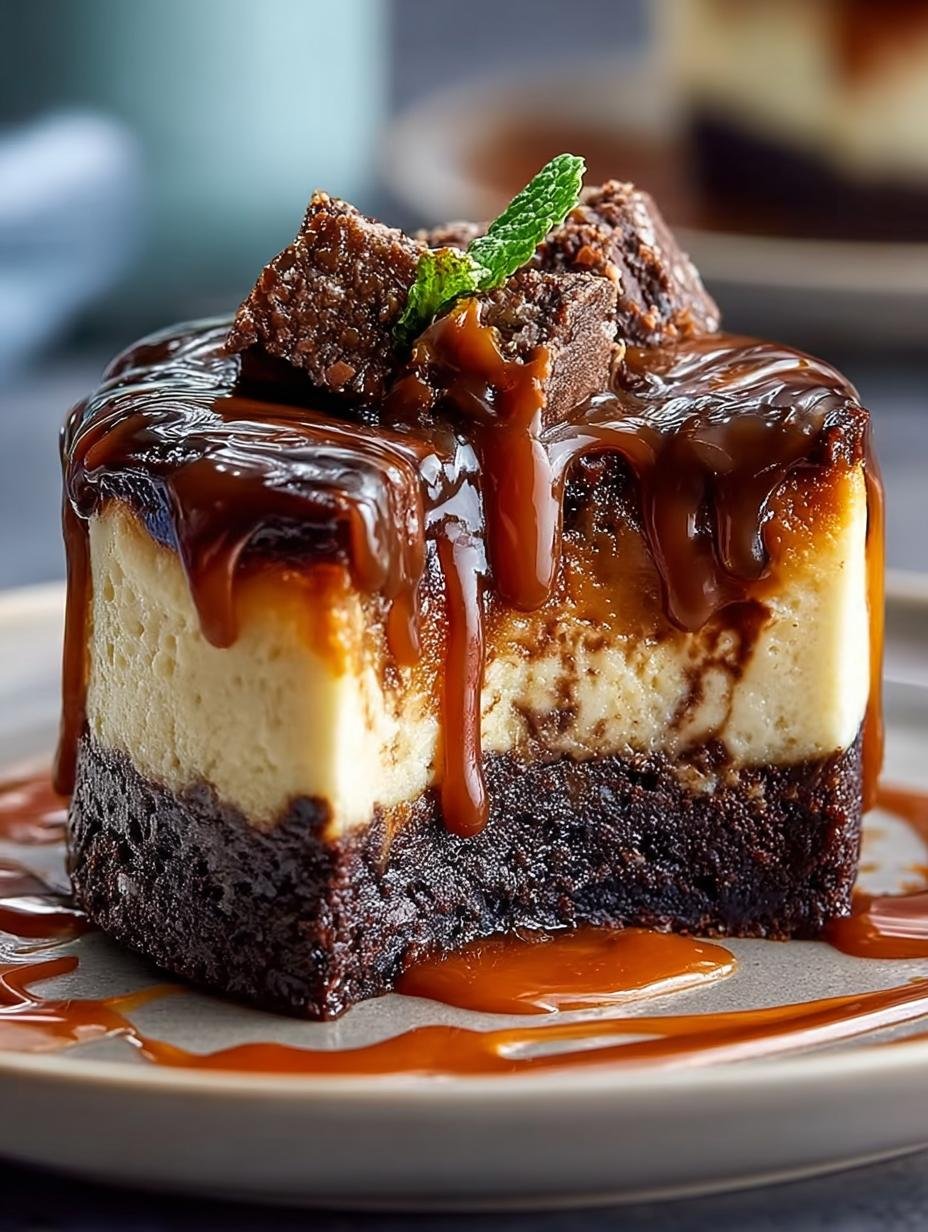 Decadent Caramel Brownie Cheesecake Recipe to Indulge - Caramel Brownie Cheesecake - additional detail