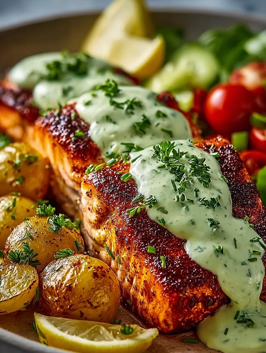 Baked Cajun Salmon Creamy with Avocado Lime Sauce - Baked Cajun Salmon Creamy - additional detail