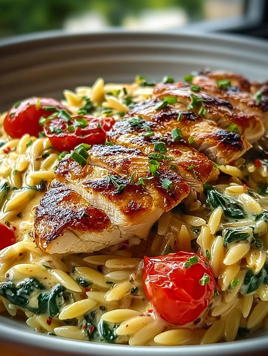 Mediteranean Creamy Chicken Orzo